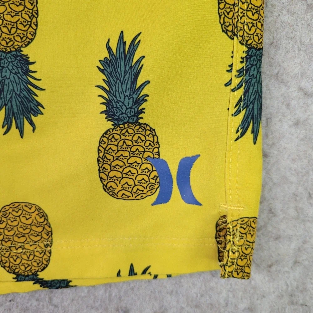 Hurley Volley Yellow Pineapple Lined Swim Shorts Active Trunks Men's Large